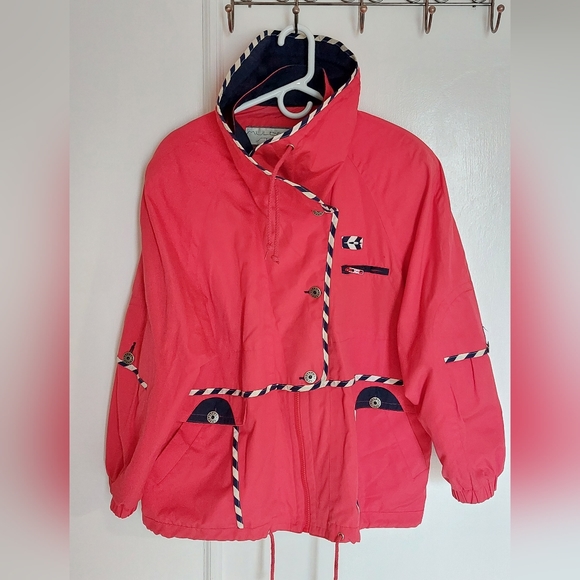 Vintage Mulberry St. All-weather Lined Jacket Red w/Blue&White Trim Size Medium - Picture 4 of 10